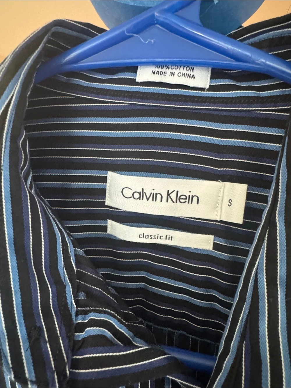 Calvin Klein Men's Black Shirt with Blue Pinstripes